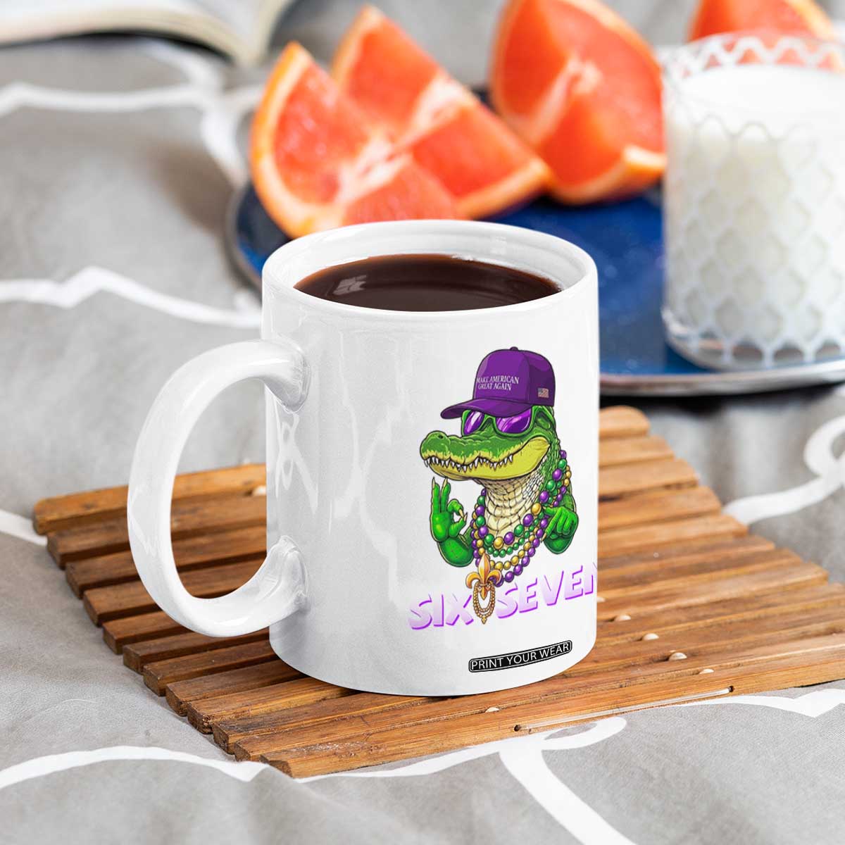 Mardi Gras Alligator Coffee Mug Funny Six Seven MAGA Political Meme TS14 Print Your Wear