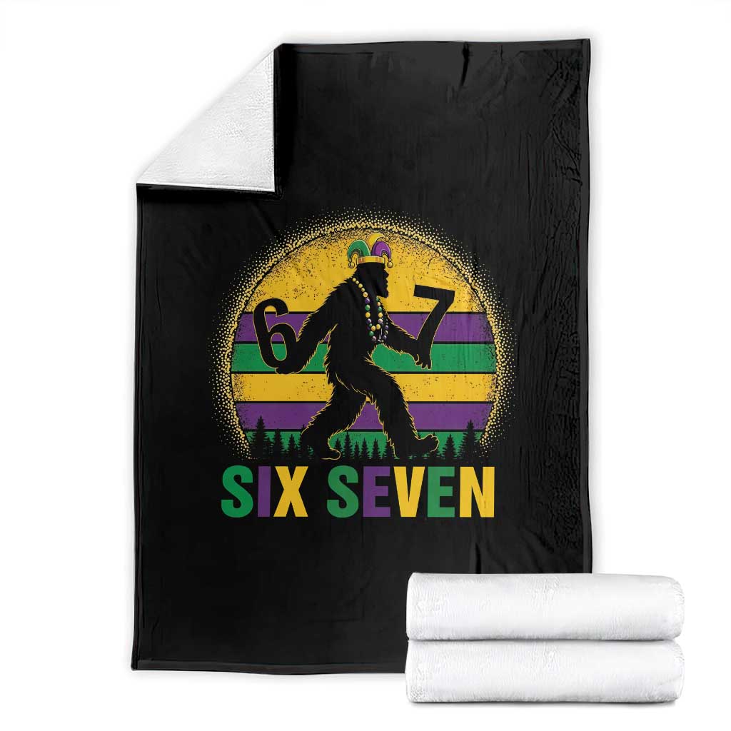 Mardi Gras Bigfoot Throw Blanket Funny Six Seven Meme Carnival Trendy TS14 Black Print Your Wear