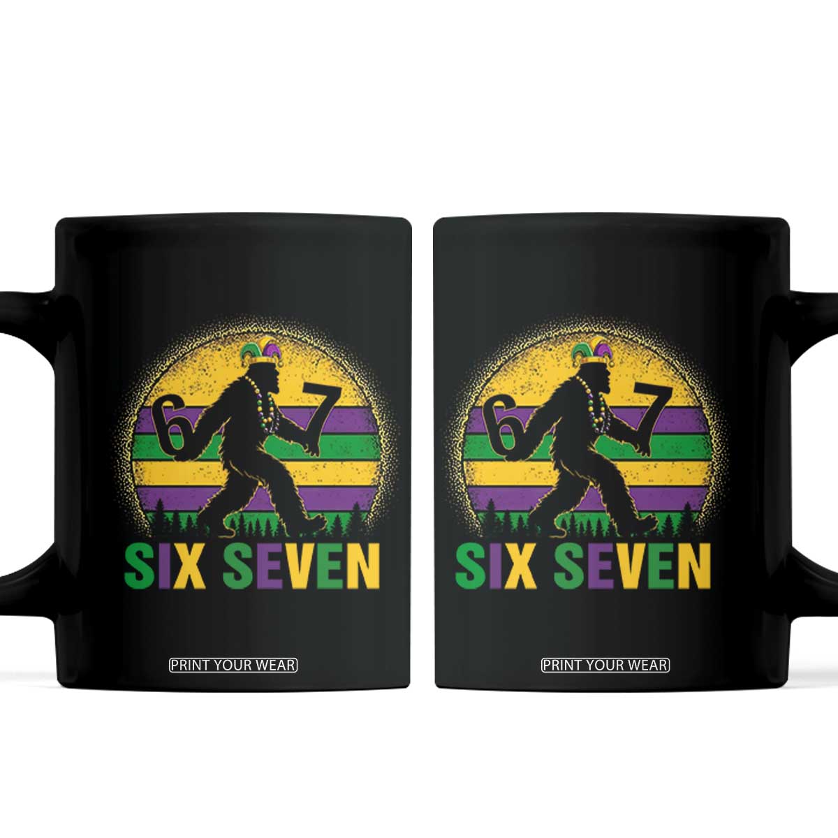 Mardi Gras Bigfoot Coffee Mug Funny Six Seven Meme Carnival Trendy TS14 Black Print Your Wear