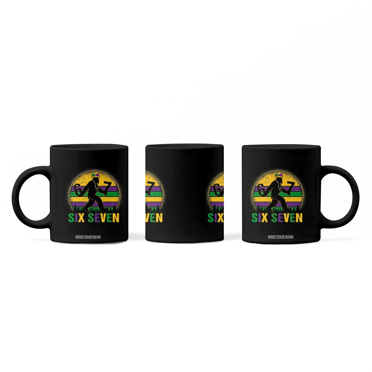 Mardi Gras Bigfoot Coffee Mug Funny Six Seven Meme Carnival Trendy TS14 Print Your Wear