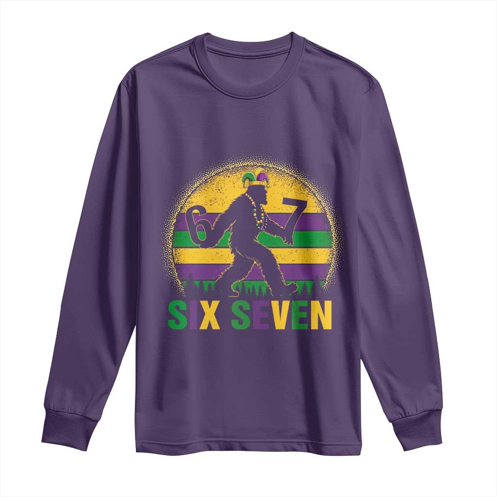 Mardi Gras Bigfoot Long Sleeve Shirt Funny Six Seven Meme Carnival Trendy TS14 Purple Print Your Wear