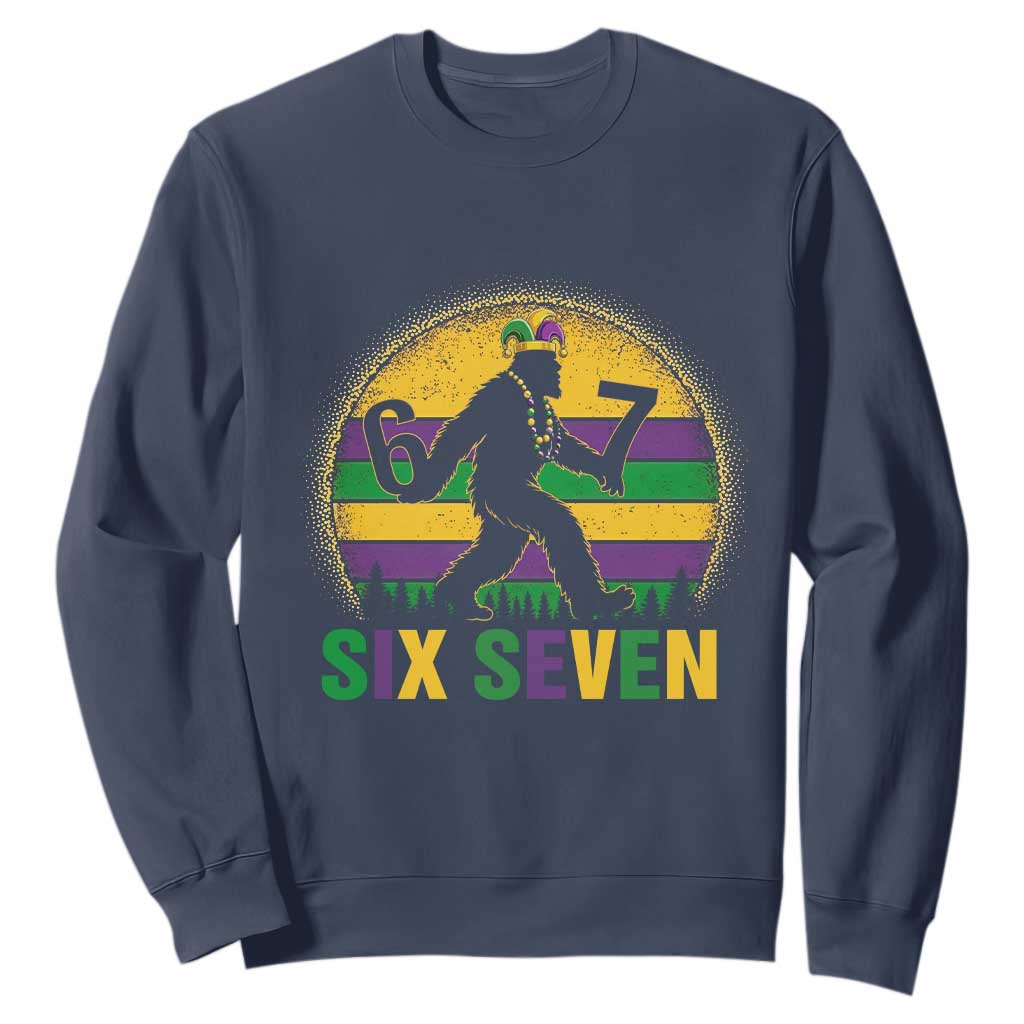 Mardi Gras Bigfoot Sweatshirt Funny Six Seven Meme Carnival Trendy TS14 Navy Print Your Wear