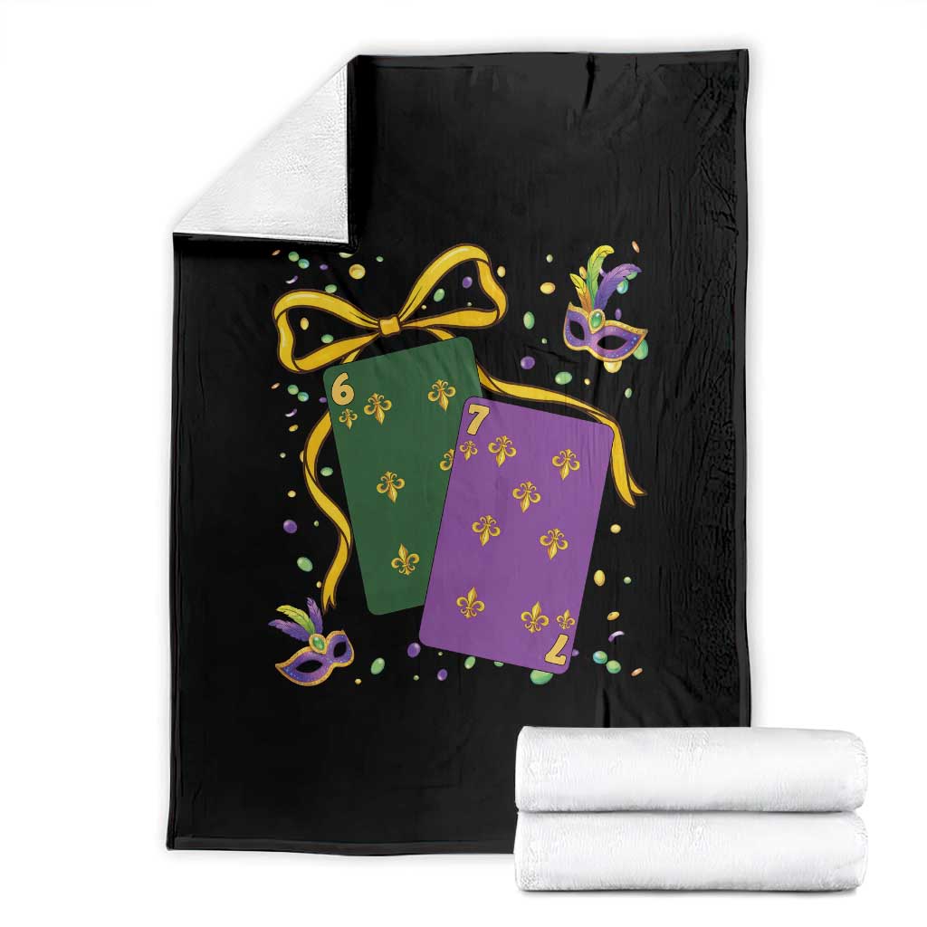 67 Mardi Gras Throw Blanket Funny Six Seven Playing Cards Meme TS14 Black Print Your Wear