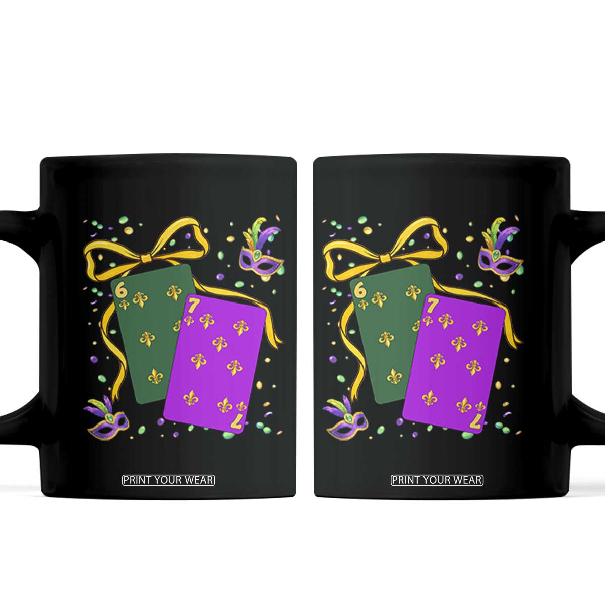 67 Mardi Gras Coffee Mug Funny Six Seven Playing Cards Meme TS14 Black Print Your Wear