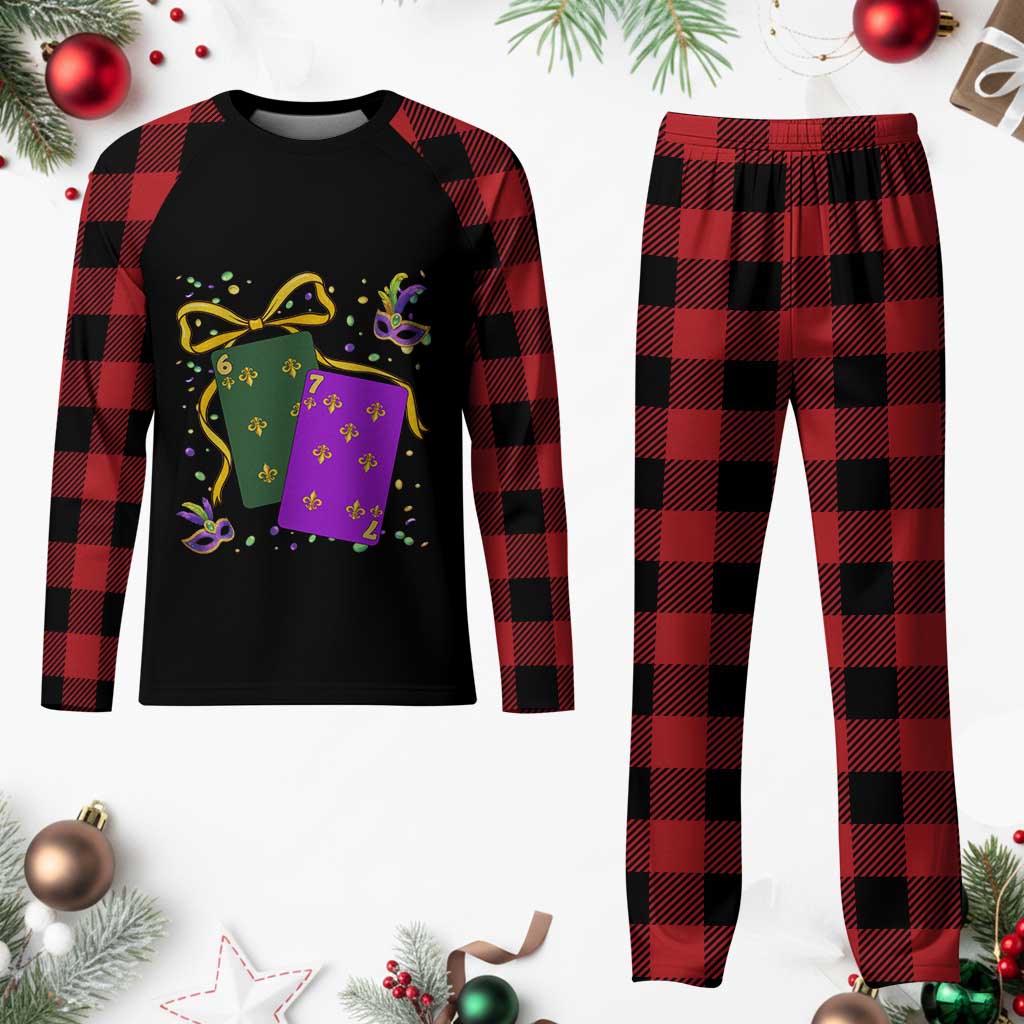 67 Mardi Gras Plaid Pajama Set Funny Six Seven Playing Cards Meme TS14 Buffalo Plaid Print Your Wear