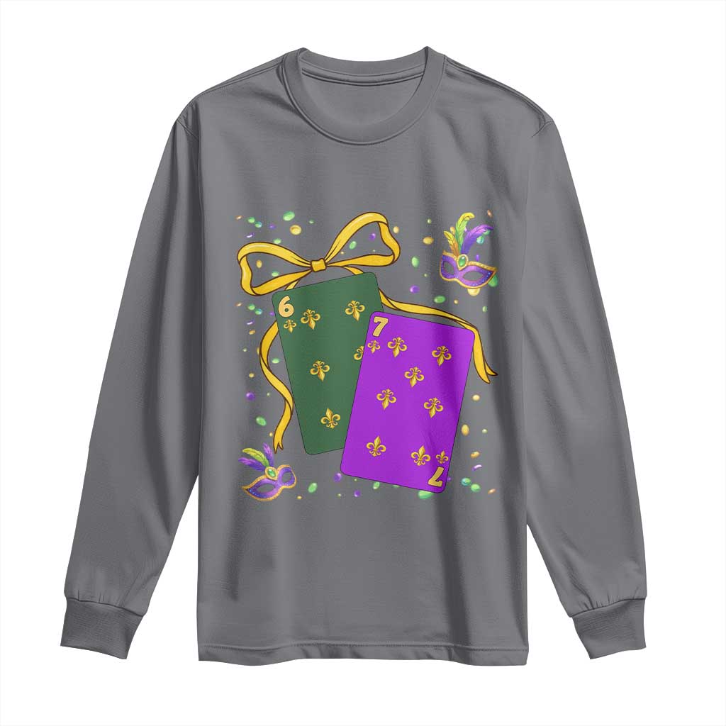 67 Mardi Gras Long Sleeve Shirt Funny Six Seven Playing Cards Meme TS14 Charcoal Print Your Wear