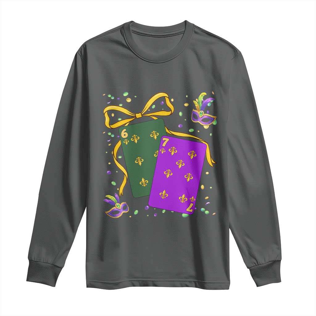 67 Mardi Gras Long Sleeve Shirt Funny Six Seven Playing Cards Meme TS14 Dark Heather Print Your Wear