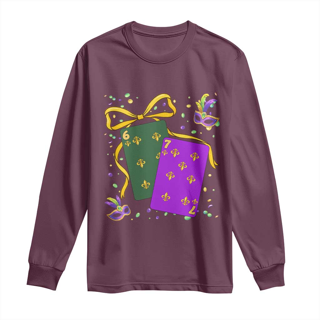67 Mardi Gras Long Sleeve Shirt Funny Six Seven Playing Cards Meme TS14 Maroon Print Your Wear