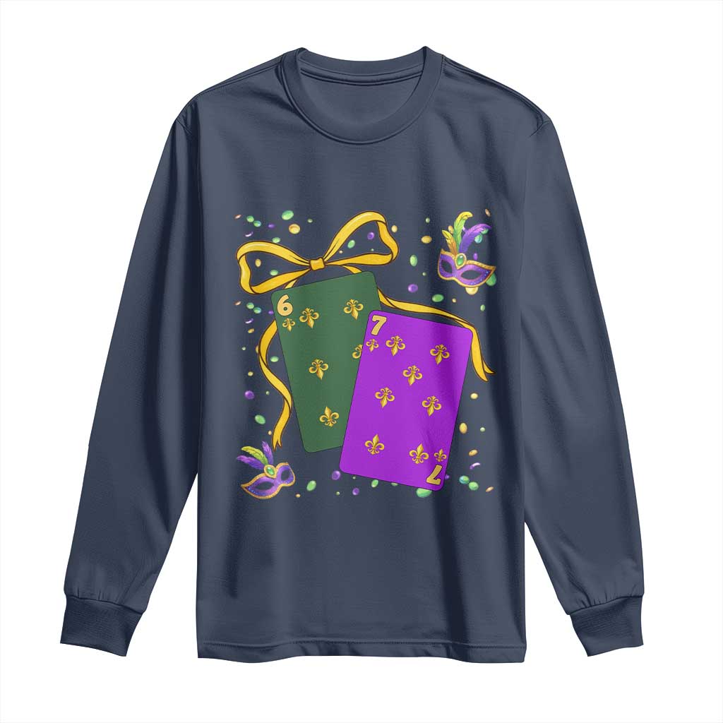 67 Mardi Gras Long Sleeve Shirt Funny Six Seven Playing Cards Meme TS14 Navy Print Your Wear