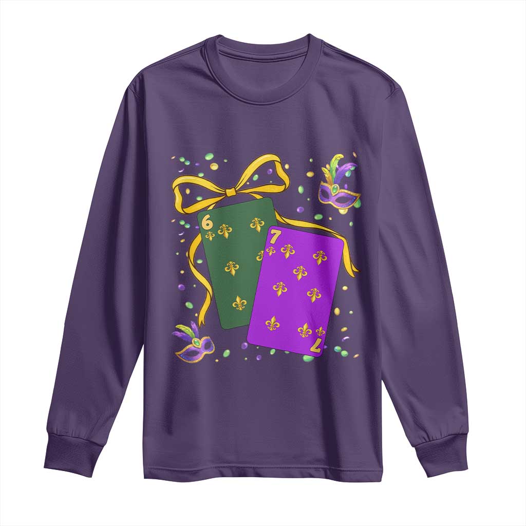 67 Mardi Gras Long Sleeve Shirt Funny Six Seven Playing Cards Meme TS14 Purple Print Your Wear