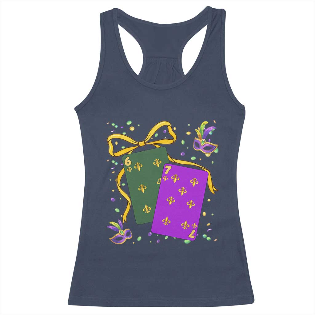 67 Mardi Gras Racerback Tank Top Funny Six Seven Playing Cards Meme TS14 Navy Print Your Wear