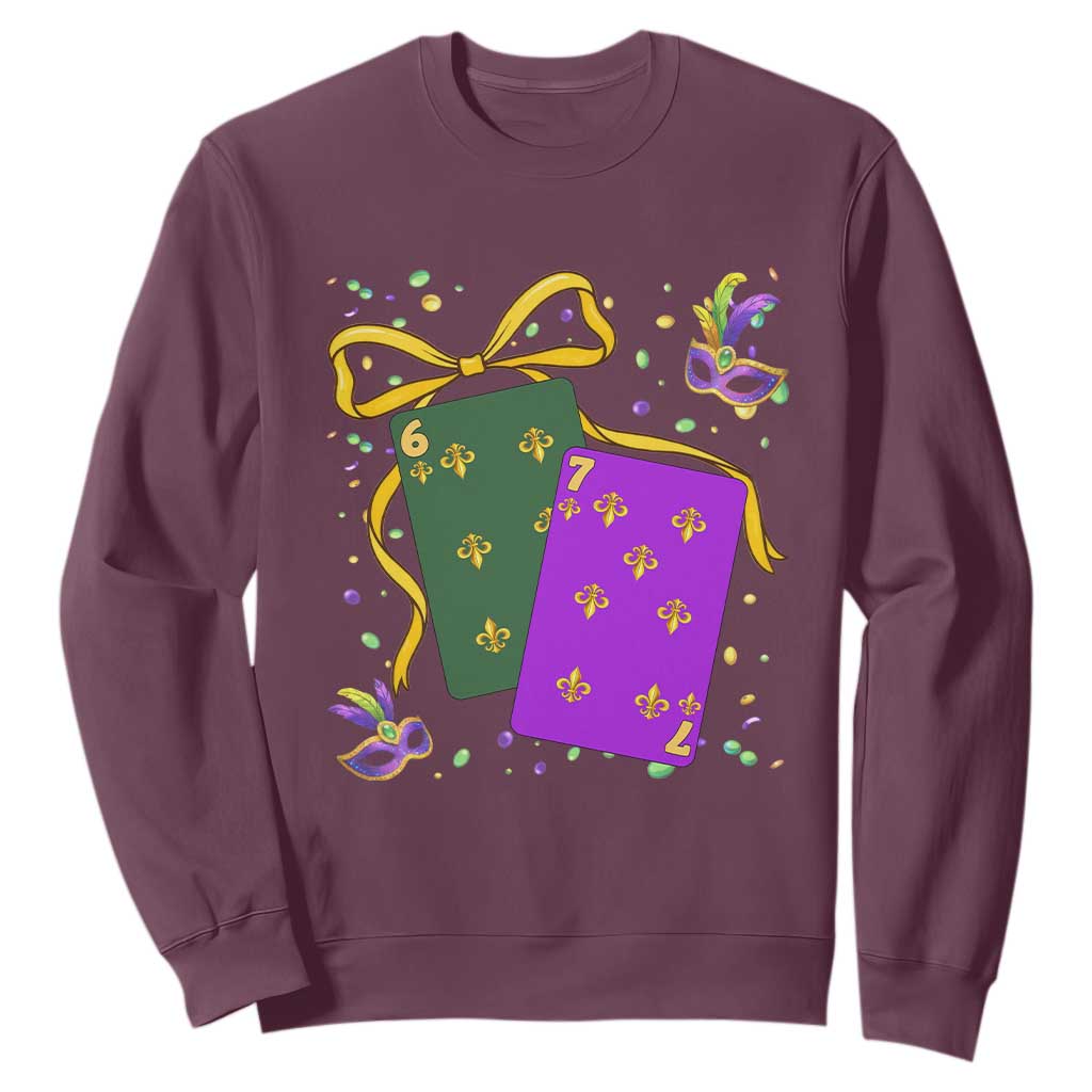 67 Mardi Gras Sweatshirt Funny Six Seven Playing Cards Meme TS14 Maroon Print Your Wear