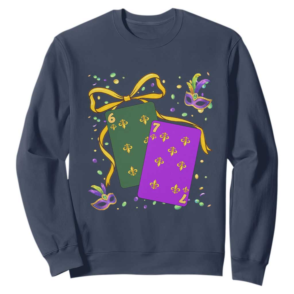 67 Mardi Gras Sweatshirt Funny Six Seven Playing Cards Meme TS14 Navy Print Your Wear