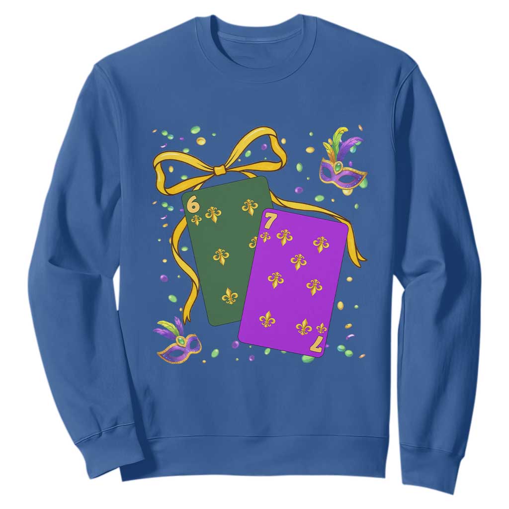 67 Mardi Gras Sweatshirt Funny Six Seven Playing Cards Meme TS14 Royal Blue Print Your Wear