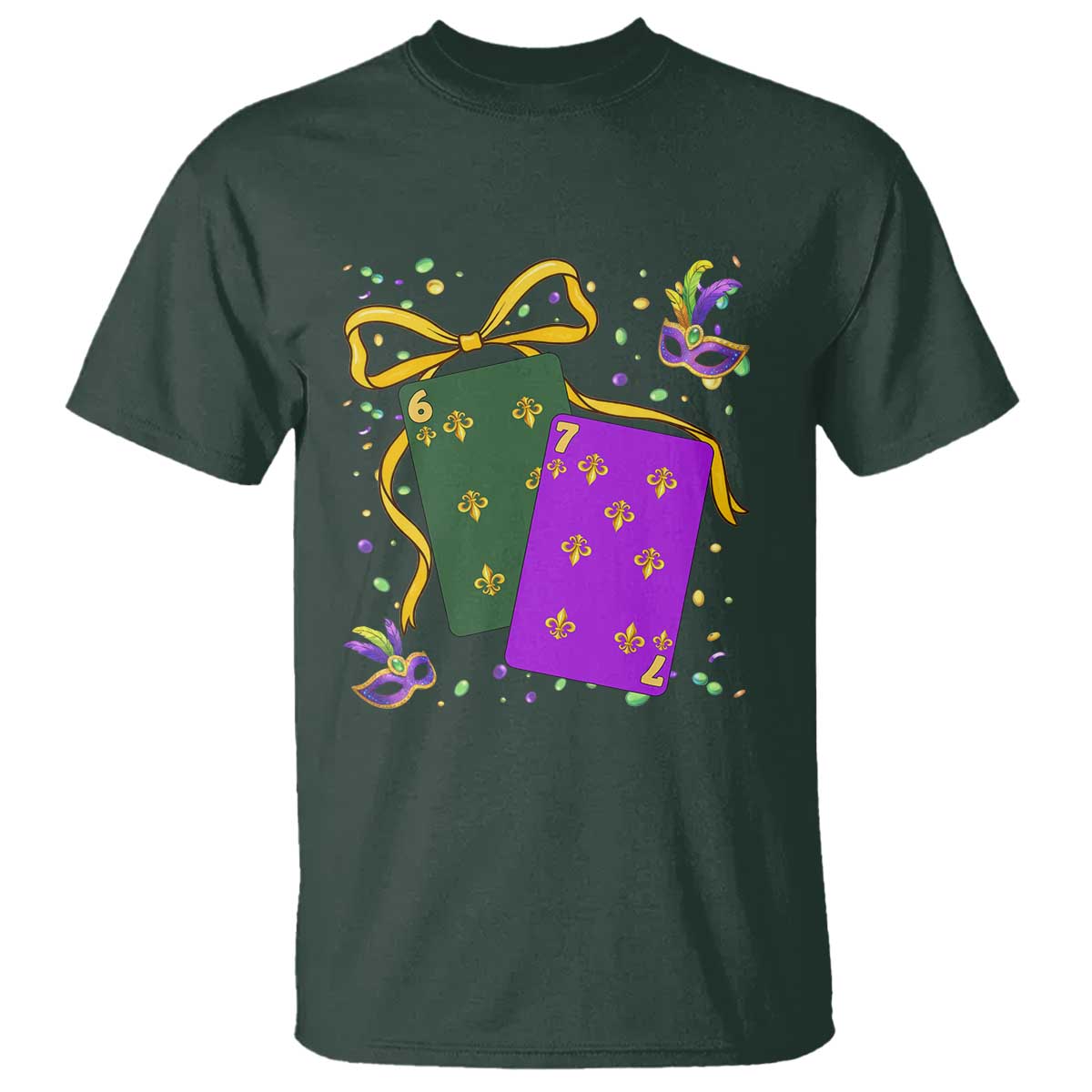 67 Mardi Gras T Shirt Funny Six Seven Playing Cards Meme TS14 Dark Forest Green Print Your Wear