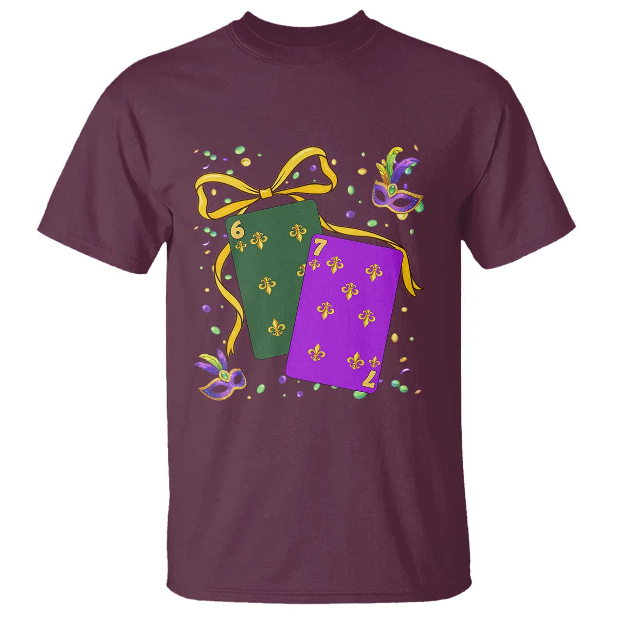 67 Mardi Gras T Shirt Funny Six Seven Playing Cards Meme TS14 Maroon Print Your Wear
