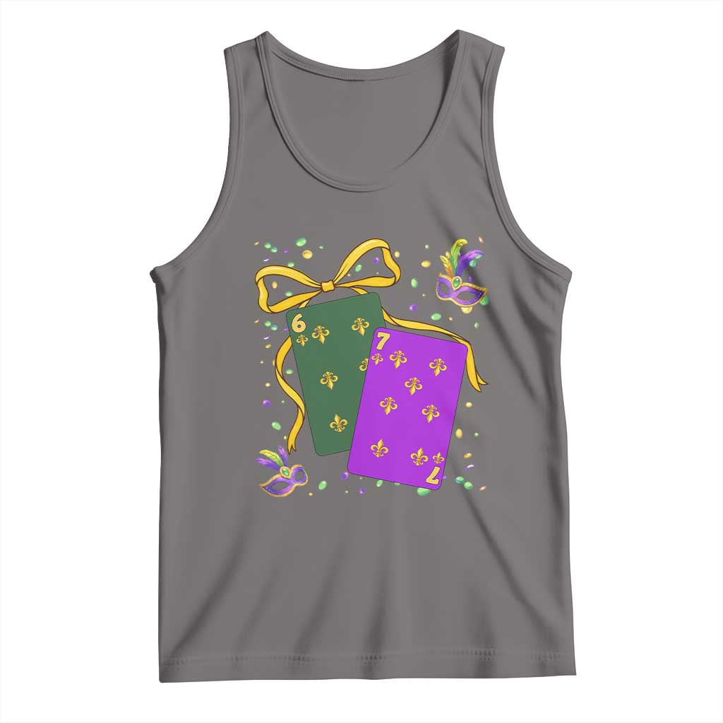 67 Mardi Gras Tank Top Funny Six Seven Playing Cards Meme TS14 Deep Heather Print Your Wear