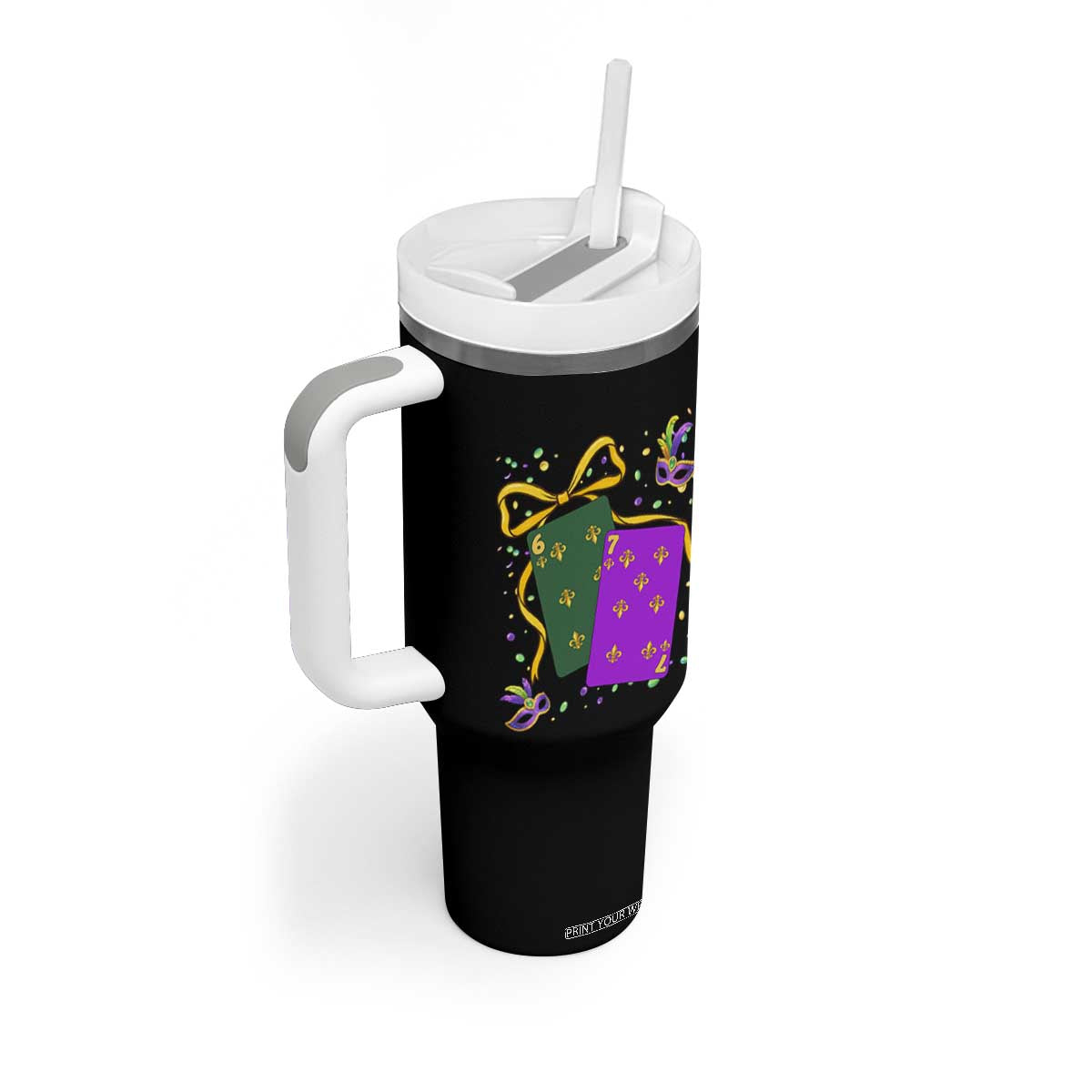 67 Mardi Gras Tumbler With Handle Funny Six Seven Playing Cards Meme TS14 Print Your Wear
