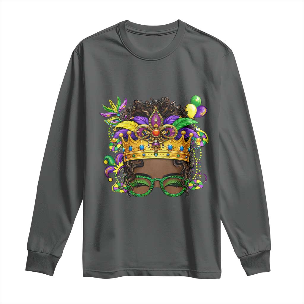 Mardi Gras Queen Long Sleeve Shirt Messy Pun Carnival Party TS14 Dark Heather Print Your Wear