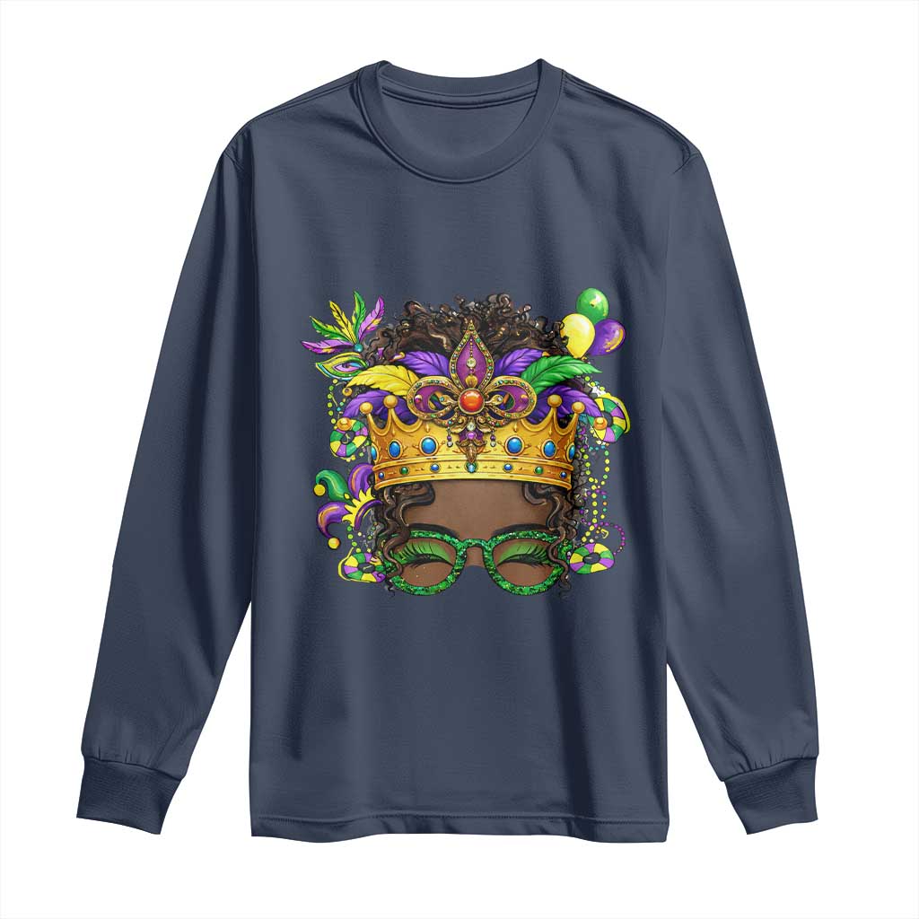 Mardi Gras Queen Long Sleeve Shirt Messy Pun Carnival Party TS14 Navy Print Your Wear