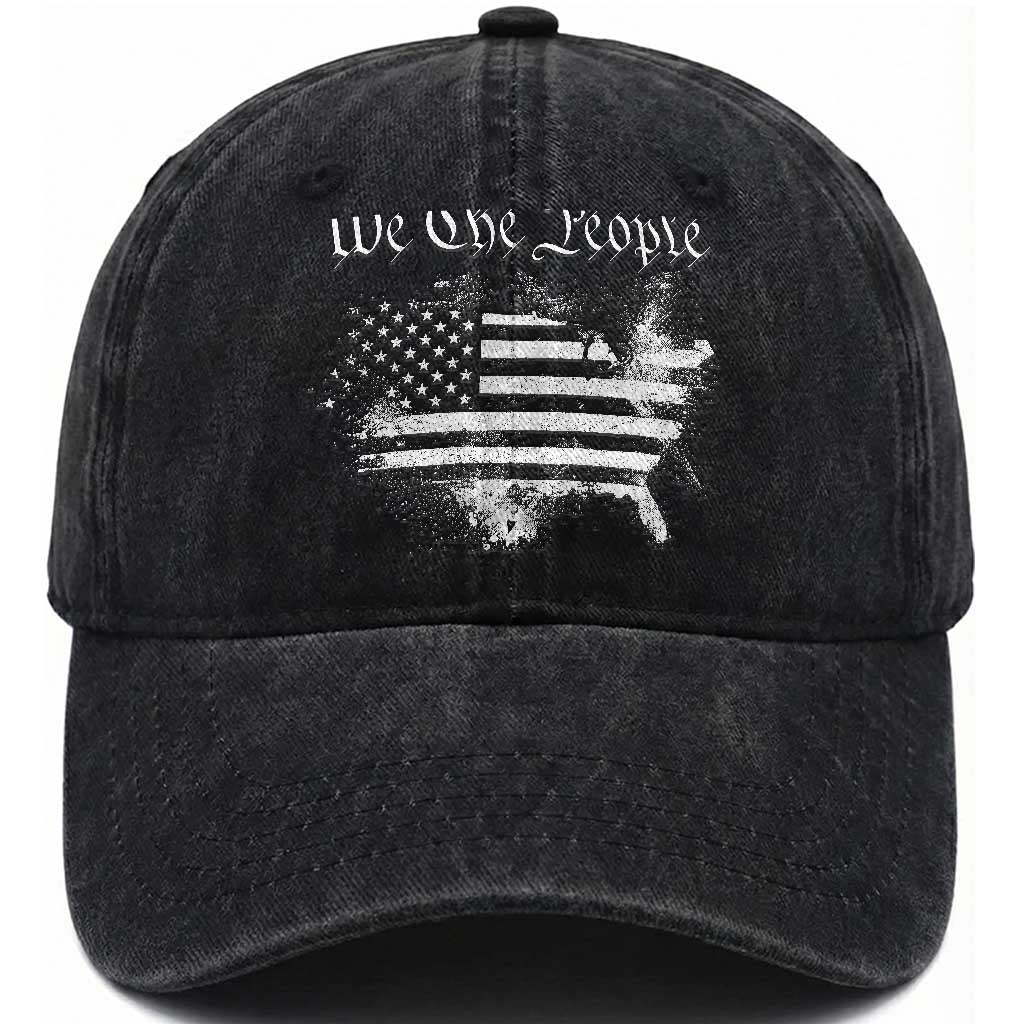 We The People Washed Cotton Baseball Cap Vintage Grunge American Flag 4th of July 1776 TS14 Washed Cap Universal Fit Black Print Your Wear