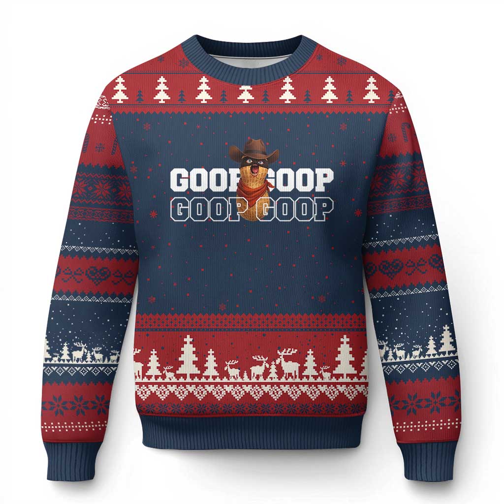 Funny Burnt Peanut Goop Ugly Christmas Sweater Internet Viral Meme Trendy TS14 Navy Red Print Your Wear