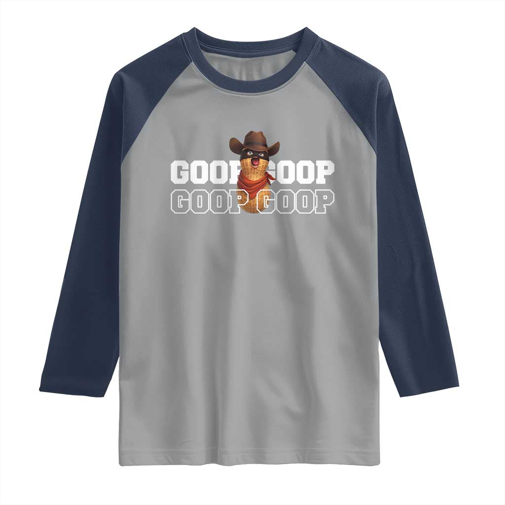 Funny Burnt Peanut Goop Raglan Shirt Internet Viral Meme Trendy TS14 Sport Gray Navy Print Your Wear
