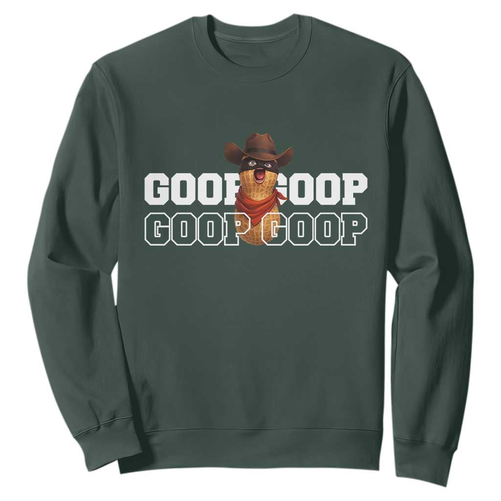 Funny Burnt Peanut Goop Sweatshirt Internet Viral Meme Trendy TS14 Dark Forest Green Print Your Wear