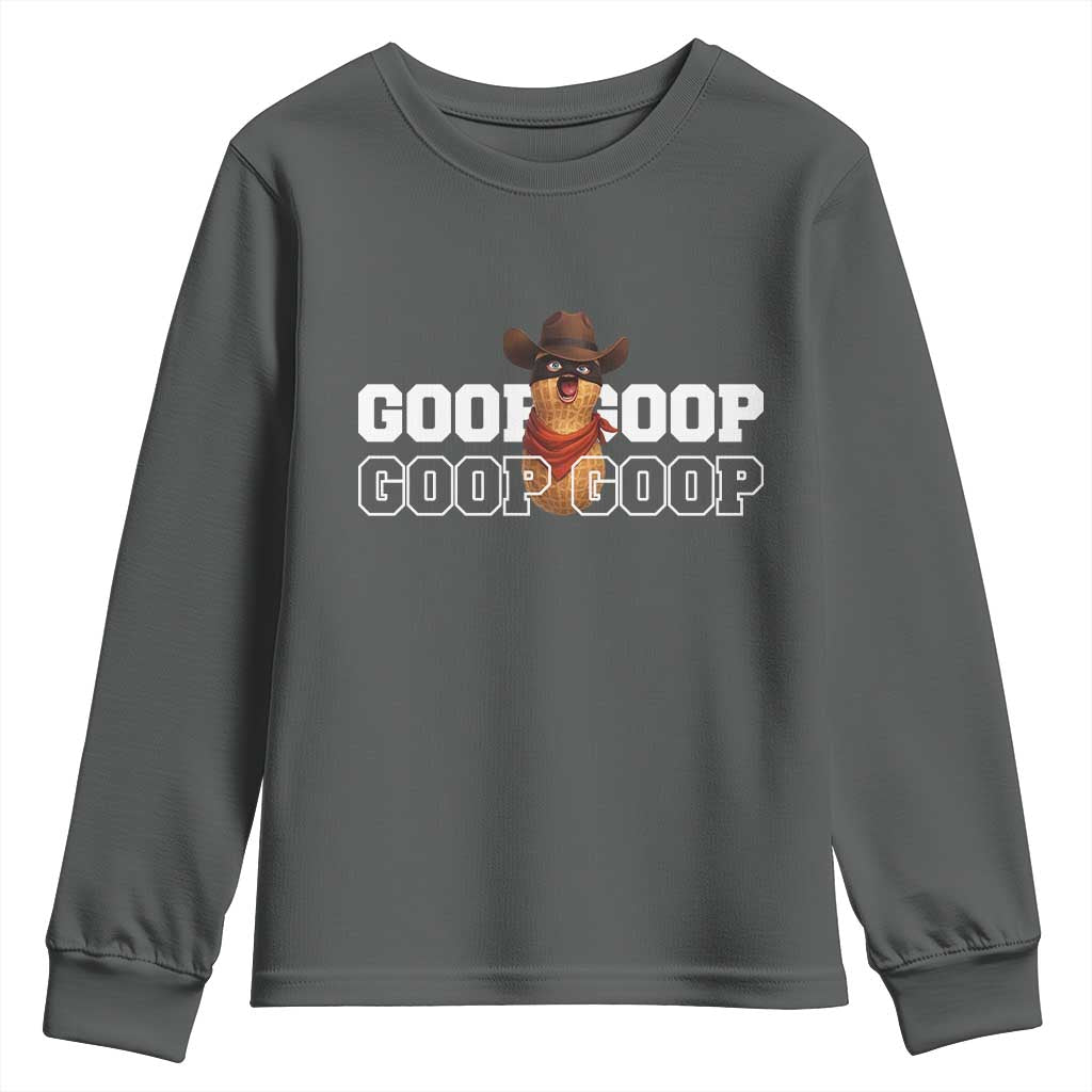 Funny Burnt Peanut Goop Youth Sweatshirt Internet Viral Meme Trendy TS14 Dark Heather Print Your Wear
