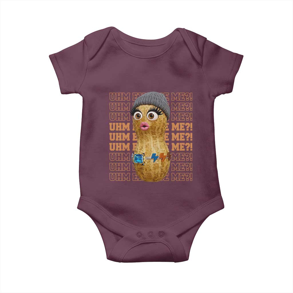 Funny Burnt Peanut Goop Baby Onesie Uhm Excuse Me TS14 Maroon Print Your Wear