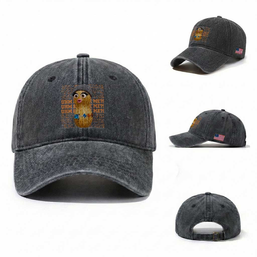 Funny Burnt Peanut Goop Washed Cotton Baseball Cap Uhm Excuse Me TS14 Washed Cap Universal Fit Dark Gray Print Your Wear