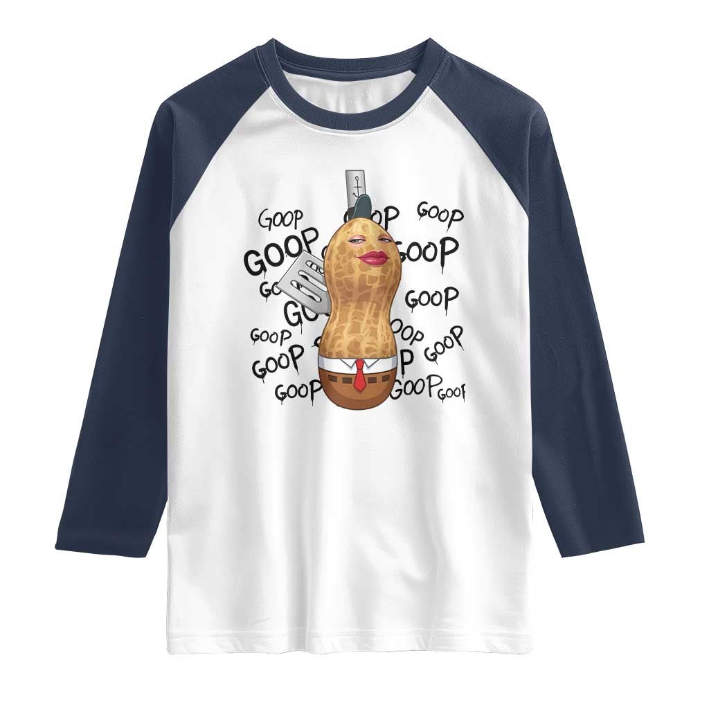 Funny Burnt Peanut Raglan Shirt Goop Bungulato Homage TS14 White Navy Print Your Wear
