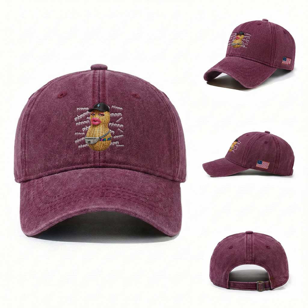 Funny Burnt Peanut Goop Washed Cotton Baseball Cap Mhmmm Goop Bungulato TS14 Washed Cap Universal Fit Burgundy Print Your Wear