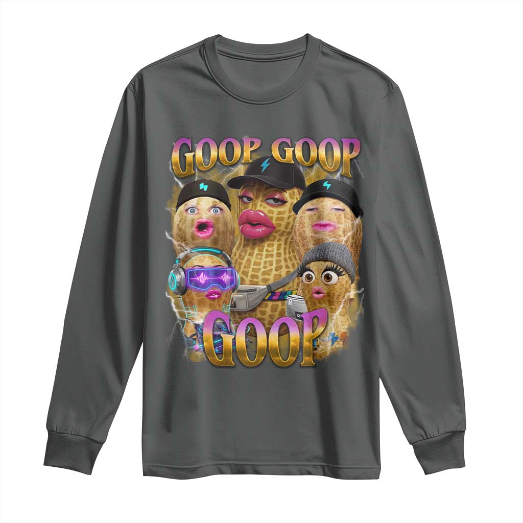 Funny Burnt Peanut Goop Long Sleeve Shirt Bungulato 90s Bootleg Meme Trendy TS14 Dark Heather Print Your Wear