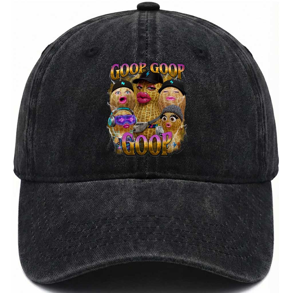 Funny Burnt Peanut Goop Washed Cotton Baseball Cap Bungulato 90s Bootleg Meme Trendy TS14 Washed Cap Universal Fit Black Print Your Wear