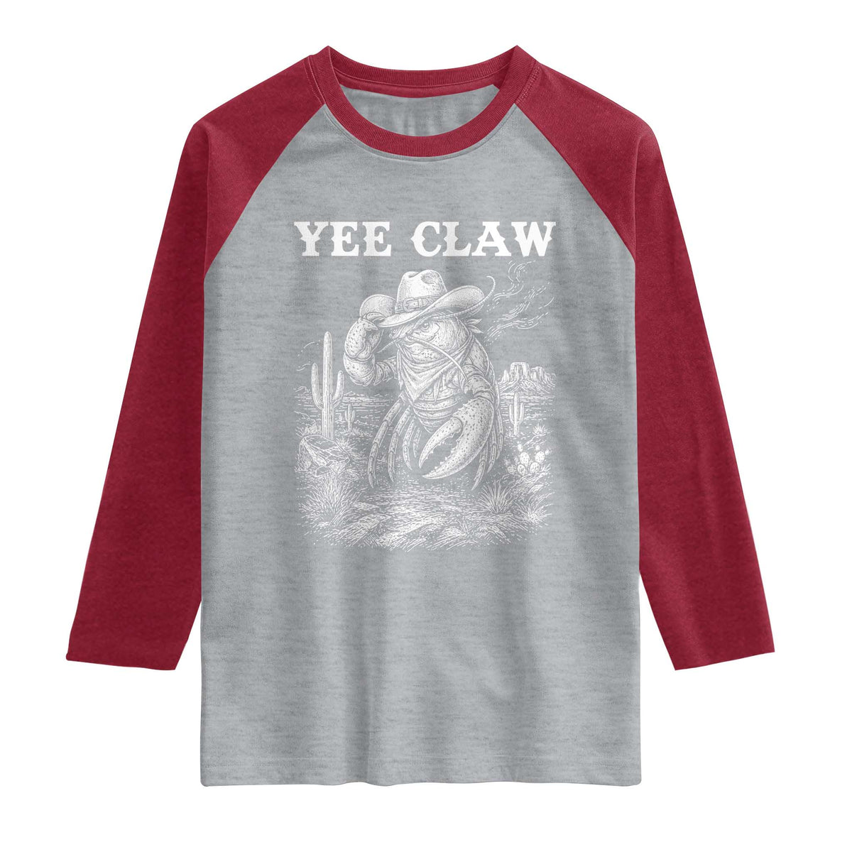Yee Claw Lobster Raglan Shirt Funny Crawfish Western Meme TS14 Heather Gray Heather Red Print Your Wear