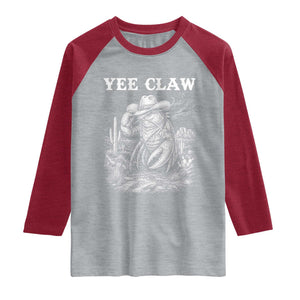 Yee Claw Lobster Raglan Shirt Funny Crawfish Western Meme TS14 Heather Gray Heather Red Print Your Wear
