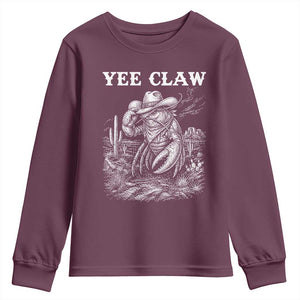 Yee Claw Lobster Youth Sweatshirt Funny Crawfish Western Meme TS14 Maroon Print Your Wear