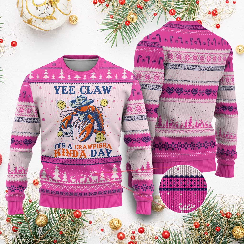 Yee Claw Lobster Ugly Christmas Sweater It's a Crawfish Kinda Day Summer Beach Vaction Gift TS14 Hot Pink Print Your Wear