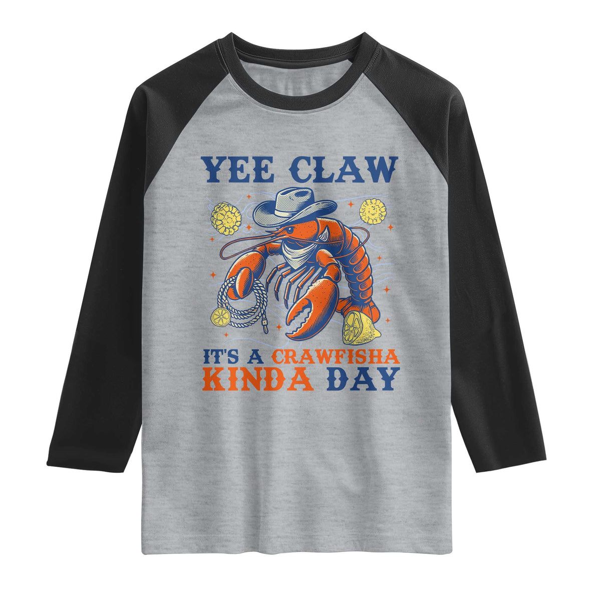 Yee Claw Lobster Raglan Shirt It's a Crawfish Kinda Day Summer Beach Vaction Gift TS14 Heather Gray Black Print Your Wear