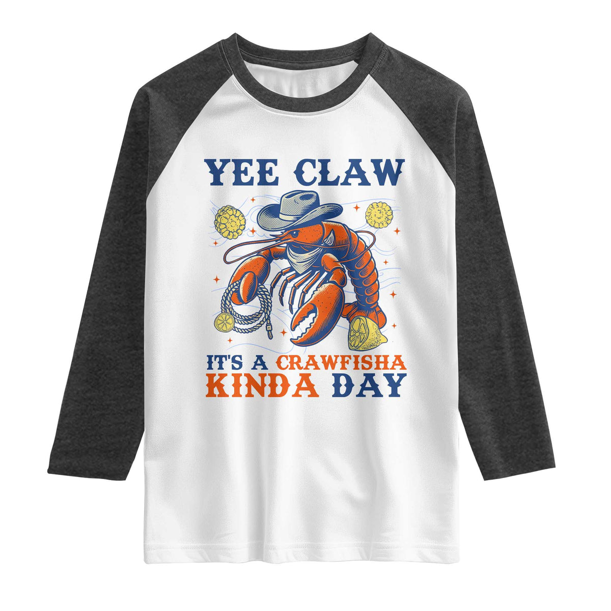 Yee Claw Lobster Raglan Shirt It's a Crawfish Kinda Day Summer Beach Vaction Gift TS14 White Heather Charcoal Print Your Wear