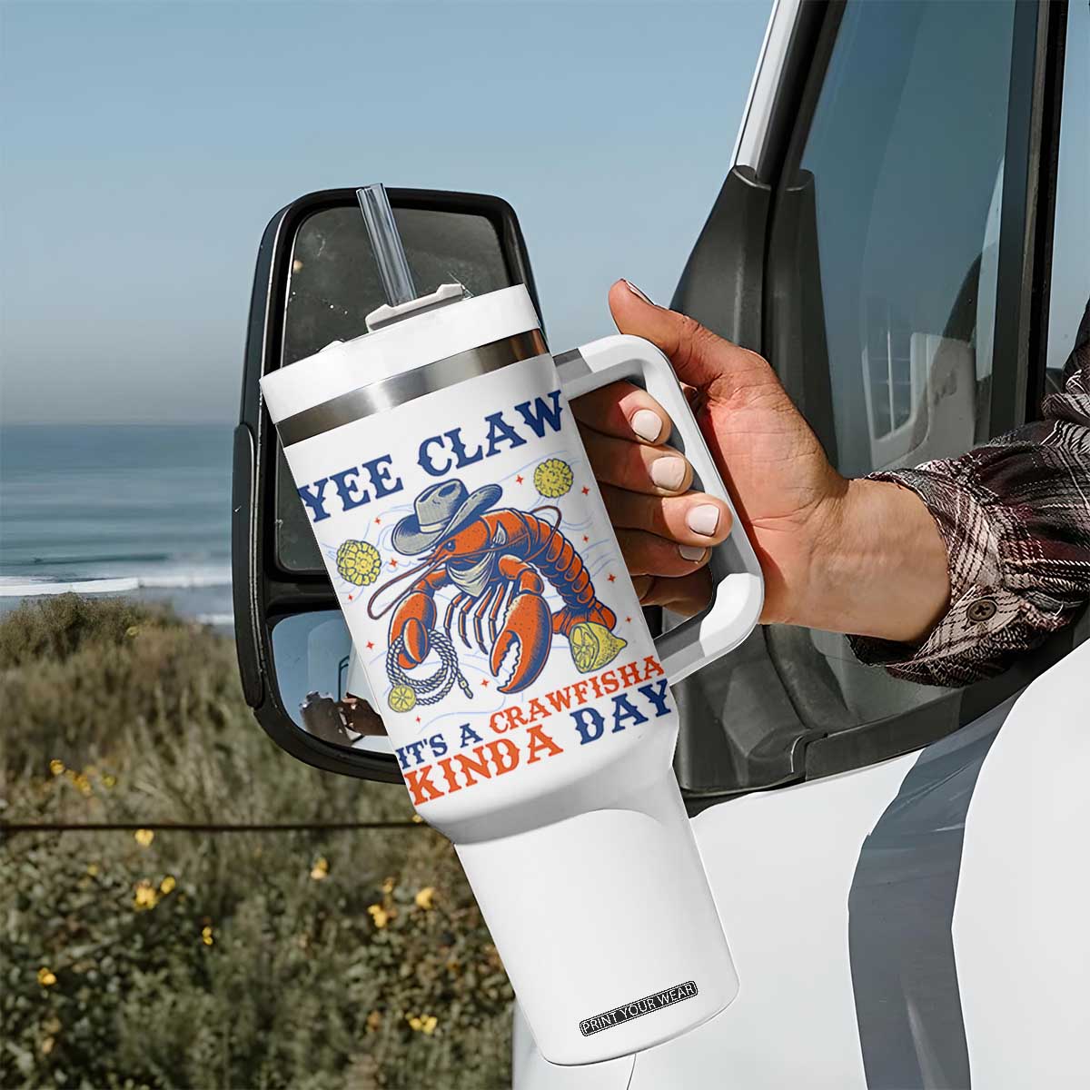 Yee Claw Lobster Tumbler With Handle It's a Crawfish Kinda Day Summer Beach Vaction Gift TS14 Print Your Wear