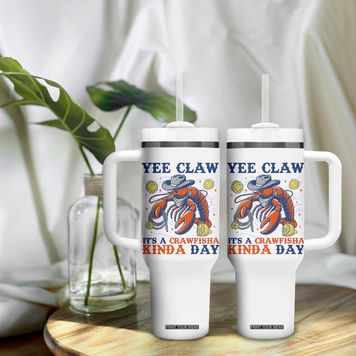 Yee Claw Lobster Tumbler With Handle It's a Crawfish Kinda Day Summer Beach Vaction Gift TS14 Print Your Wear