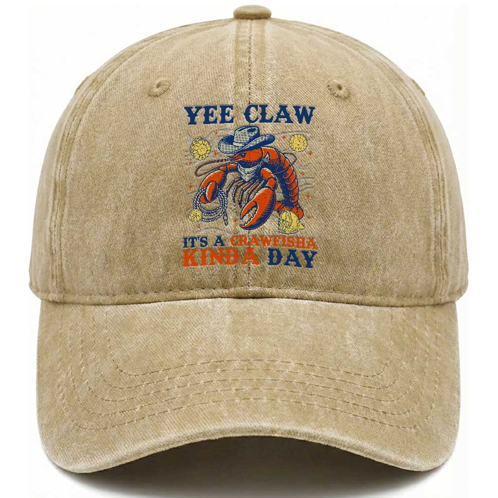 Yee Claw Lobster Washed Cotton Baseball Cap It's a Crawfish Kinda Day Summer Beach Vaction Gift TS14 Print Your Wear