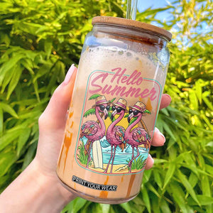 Summer Flamingo Pink Glass Can Tropical Palm Tree Beach Vacation TS14 White Print Your Wear