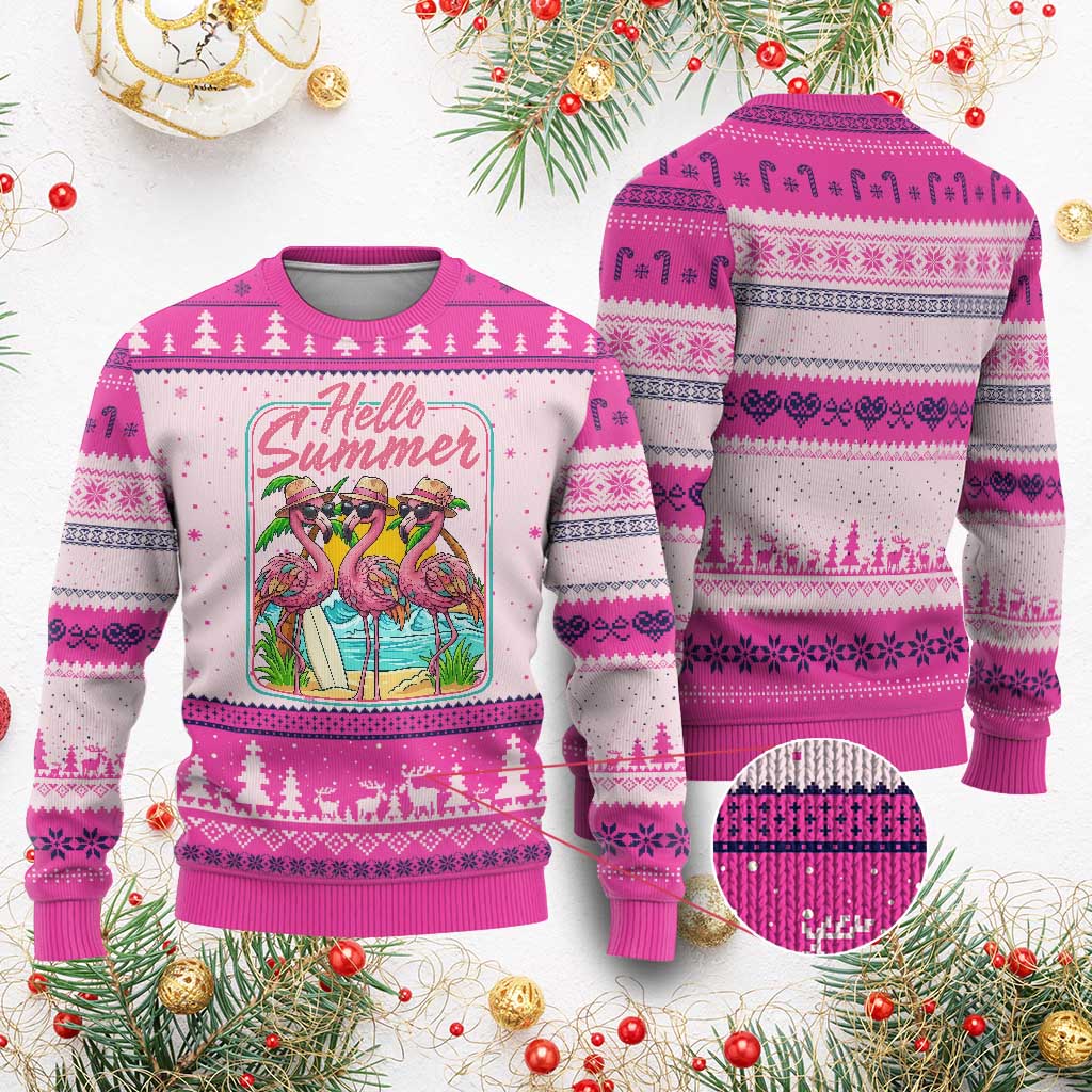 Summer Flamingo Pink Ugly Christmas Sweater Tropical Palm Tree Beach Vacation TS14 Hot Pink Print Your Wear