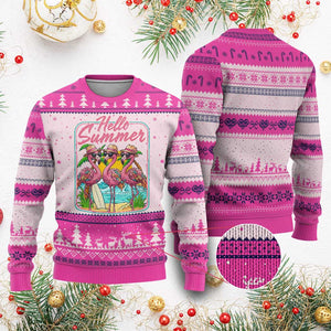 Summer Flamingo Pink Ugly Christmas Sweater Tropical Palm Tree Beach Vacation TS14 Hot Pink Print Your Wear