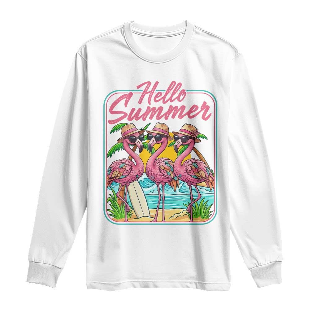 Summer Flamingo Pink Long Sleeve Shirt Tropical Palm Tree Beach Vacation TS14 White Print Your Wear