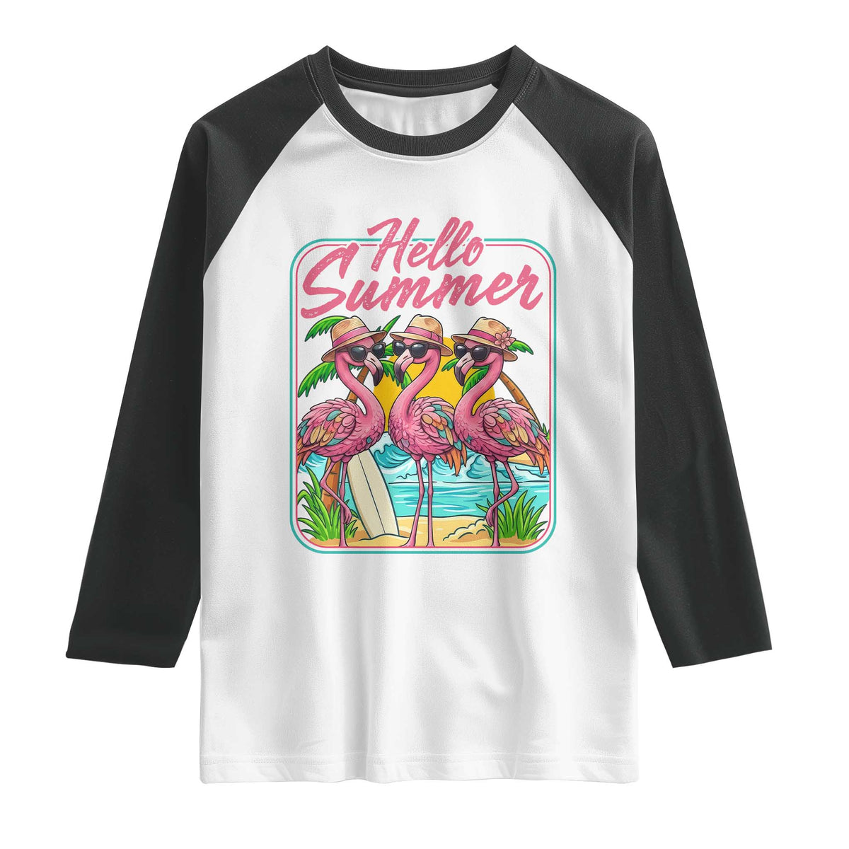 Summer Flamingo Pink Raglan Shirt Tropical Palm Tree Beach Vacation TS14 White Black Print Your Wear