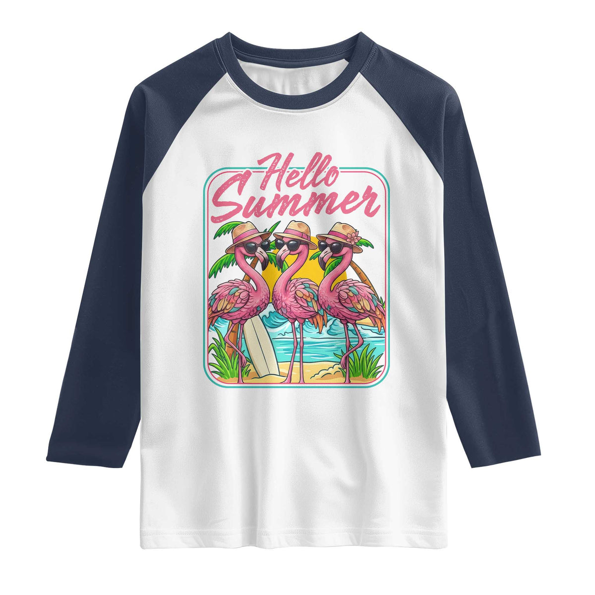 Summer Flamingo Pink Raglan Shirt Tropical Palm Tree Beach Vacation TS14 White Navy Print Your Wear